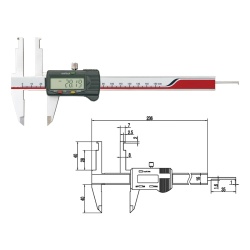 Digital Caliper With Extended Upper Jaw For Inside Groove